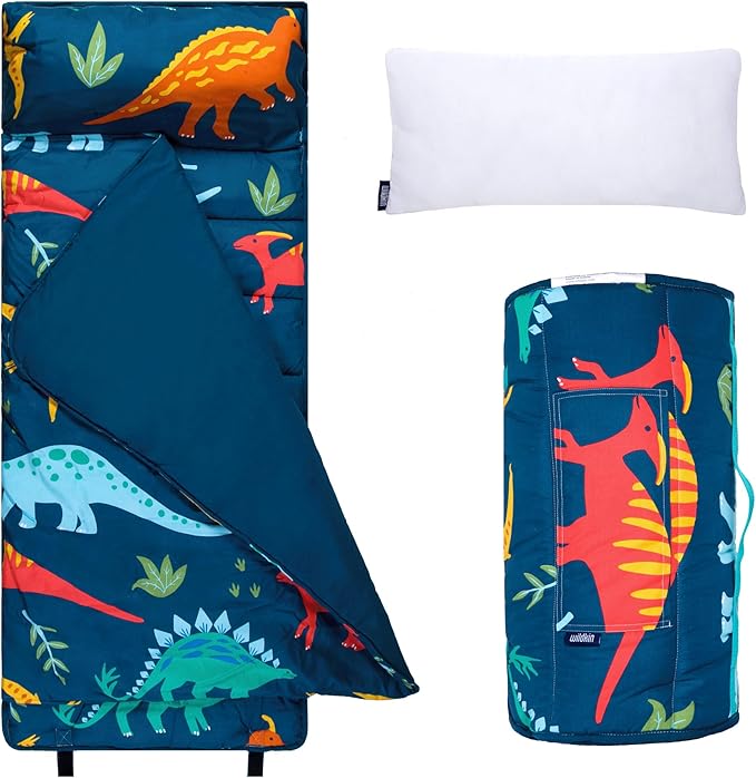 Wildkin Kids Microfiber Nap Mat – Soft Sleep Mat with Pillow, Ideal for School & Travel - Jurassic Dinosaurs