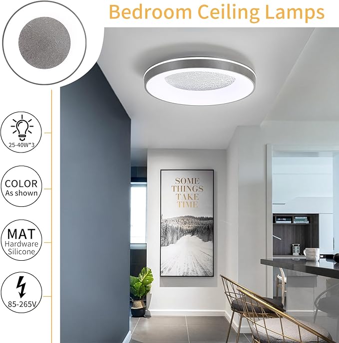 LED Flush Ceiling Light, 11in Grey Round Ceiling Light Dimmable