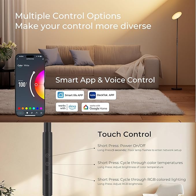Smart Floor Lamp, 2800LM RGBWW Standing Lamps