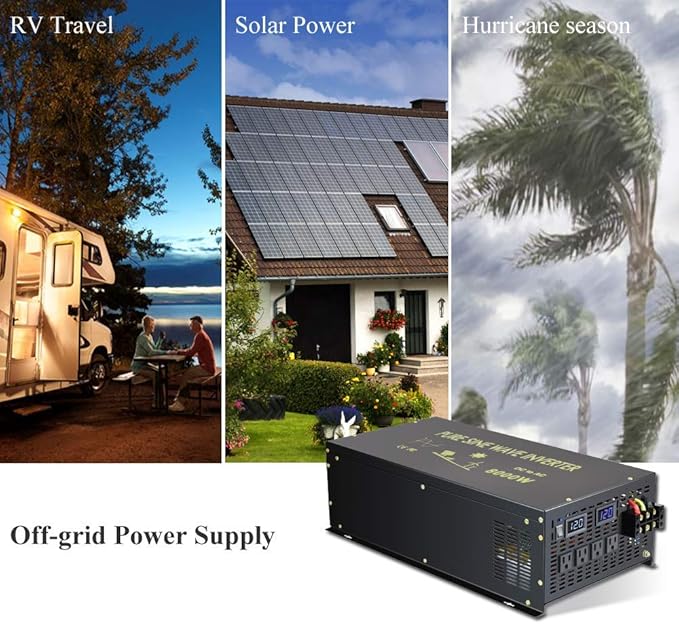 WZRELB 8000W 36V 120V Pure Sine Wave Power Inverter with 2 AC Outlets,Bipolar High-Frequency Inverter