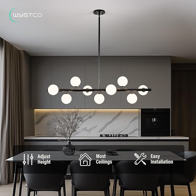 Mid Century Modern Globe Sputnik Chandelier, 9-Light Linear Chandeliers