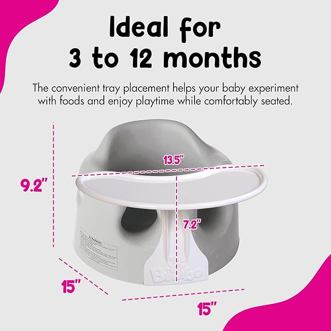 Bumbo Baby Floor Seat, Portable Infant Sit Up Activity & Eating Chair with Tray Accessory, Cool Grey - Feeding and Sitting Lounger for Babies and Infants Ages 3 to 12 Months