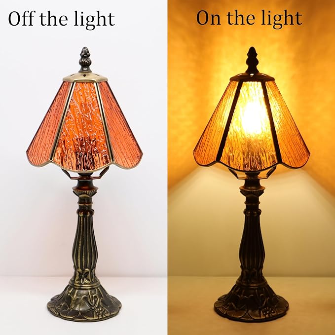 Small Tiffany Table Lamp Orange Bark Pattern Style Stained Glass Desk Lamps
