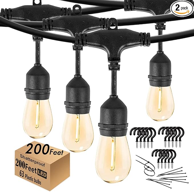200FT String Lights for Outside LED Patio Lights Outdoor Waterproof