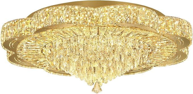 Modern Empire Crystal Chandelier Gold 32inches Crystal Raindrop Ceiling Light