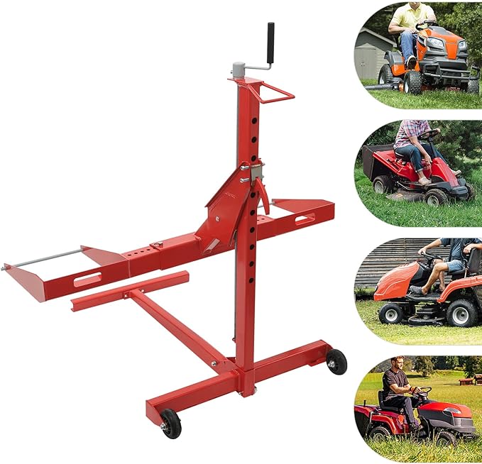 Lawn Mower Lift, 750Lbs Lawn Mower Lift Carbon Steel Lift Jack Lawnmower Lift Tool Adjustable Lawnmower Lifts w/Wheel for Garden Tractors All-Terrain Maintenance and Repair(750LBS)
