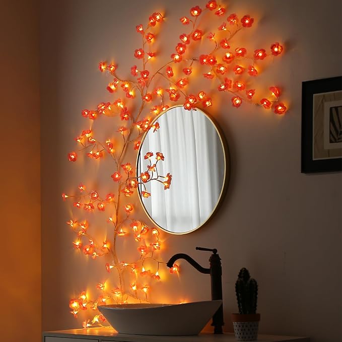 Cherry Blossom Lights with Remote, 7.5 Ft 144 Flowers Enchanted Willow Vine