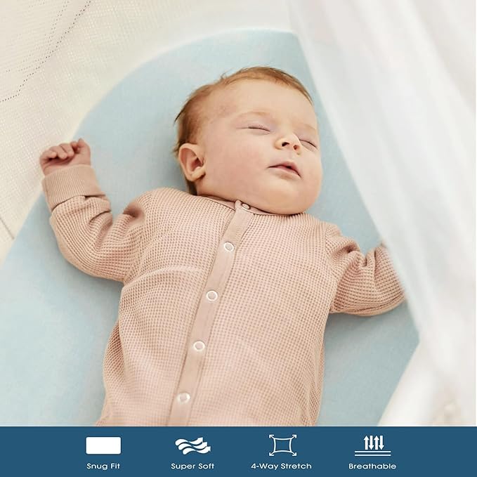 GRSSDER Stretchy Ultra Soft Fitted Bassinet Sheet 2 Pack, Universal Fit for Bassinets Baby Cradle Moses Basket Oval Rectangle Mattress Safe and Snug, Jersey Bassinet Sheets for Girls, Blue/Navy