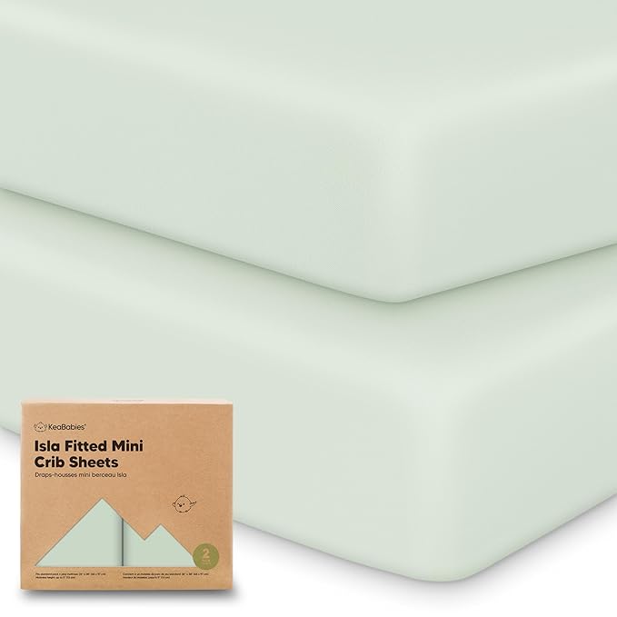 Pack and Play Sheets Fitted - 2-Pack Mini Crib Sheets for Pack N Play Mattress 38x26, Soft & Cozy, Neutral Toddler Playard Bedding, Snug Fitted Mini Baby Crib Mattress Cover Boy, Girl (Aloe)