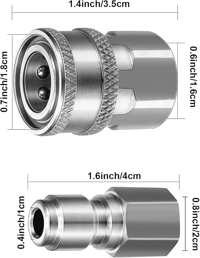 Hotop 4 Sets NPT 3/8 Inch Stainless Steel Male and Female Quick Connector Kit Pressure Washer Adapters Hose Quick Connector (Internal Thread)