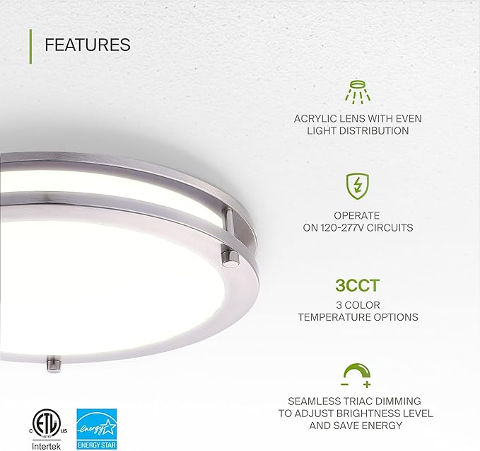 ASD LED 18" Round Flush Mount Lighting, Close to Ceiling Light Fixture | 3CCT