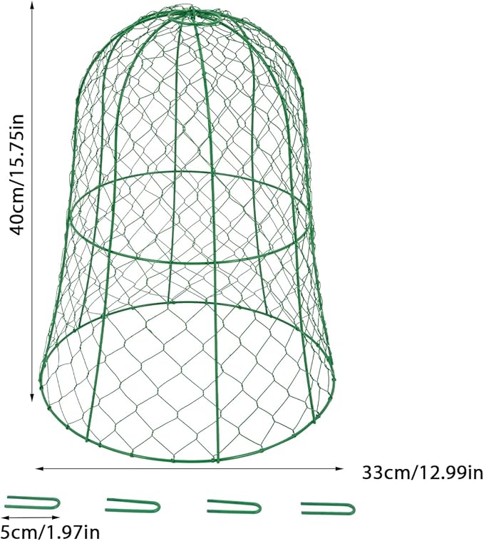 YIYIBYUS Garden Chicken Wire Cloche, 12.99" Diameter x 15.75" Height Plant Protective Covers Metal Cage Plant Protector Cover for Gardens, Parks, Yards, Balconies, Farms (5pcs, Green)