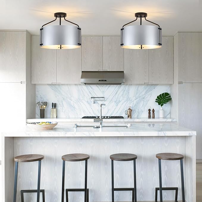 Kitchen Lighting Fixtures Ceiling, Drum Bedroom Ceiling Lights, 3-Light Close