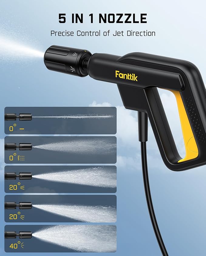 Fanttik NB8 Fold Cordless Electric Pressure Washer w/3.2Gal Tank, 5-in-1 Nozzle, Max 220PSI, 10FT Hose, 4000mAh Lithium Battery, Type-C Charging, Portable Sprayer Washer for Camping, Pet Cleaning