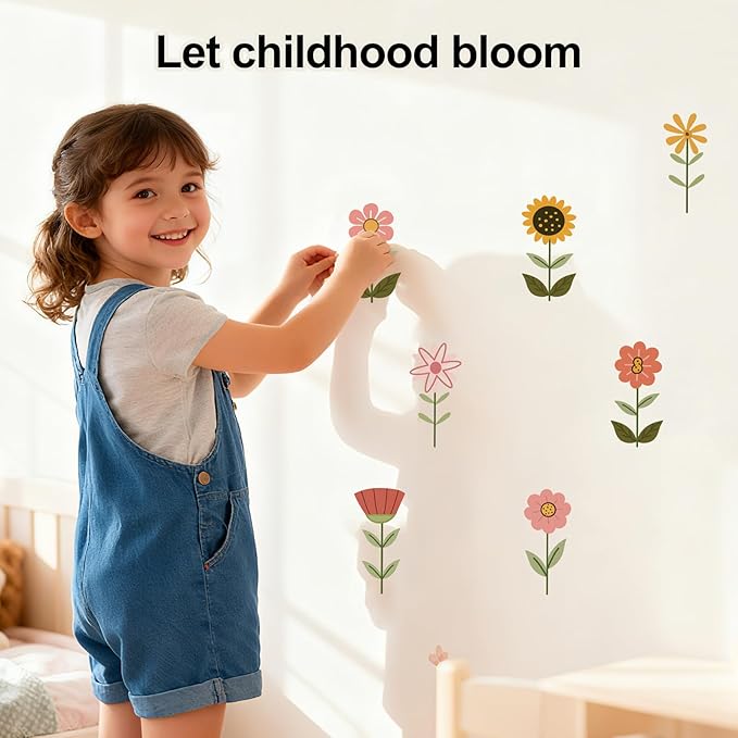 YouRfocus Boho Flower Wall Decals for Nursery & Kids Room – Set of 36 Floral Wall Stickers, Removable Peel and Stick Boho Home Decor, Pastel Wall Art (6 Sheets)