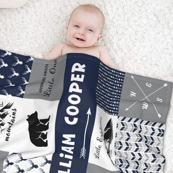 Personalized Baby Blankets for Boys Girls Custom Baby Blanket with Name for Toddlers Kids Fleece Bed Throw Blanket Swaddle for Newborn Customized Baby Gifts for Birthday Baby Shower Nursery Blanket