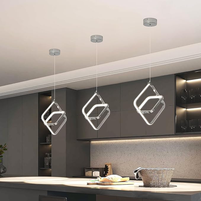 Modern LED Chandelier Chrome Rectangular Pendant Light Fixtures 4000K 20W