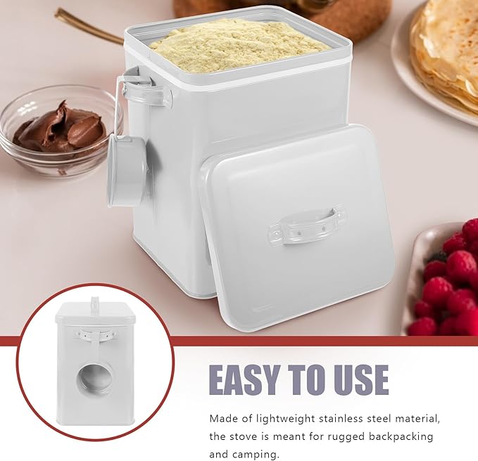 Milisten Iron Food Storage Canister with Lid Waterproof Metal Rice Tin and Laundry Powder Box for Kitchen Organization and Pet Food Storage White Container