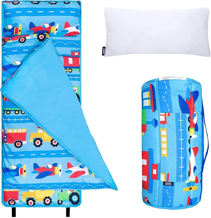 Wildkin Kids Microfiber Nap Mat – Soft Sleep Mat with Pillow, Ideal for School & Travel - Trains, Planes, and Trucks