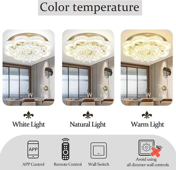 Dia 32'' Modern Crystal Chandelier Flush Mount Crystal Ceiling Light Fixture