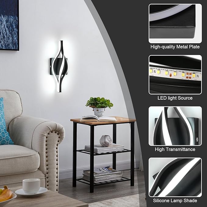 DELIPOP Modern Wall Sconces, Spiral LED Wall Sconce Lighting, 6500K Cool White
