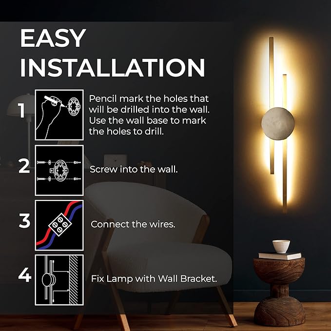Ozarke Elles Minimalist LED Light Sconce, Modern Linear Wall Lamp, Warm White