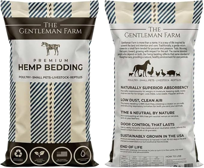 Premium Hemp Animal Bedding for Chickens, Livestock & Small Animals | Highly Absorbent, Low Dust, Natural Odor Control | Coop, Stall & Nesting Bedding | USA Grown Hemp (40lb)