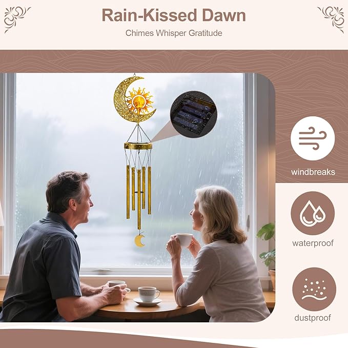 JYPS Sun Moon Solar Wind Chimes, 47-Inch Large Waterproof Windchimes