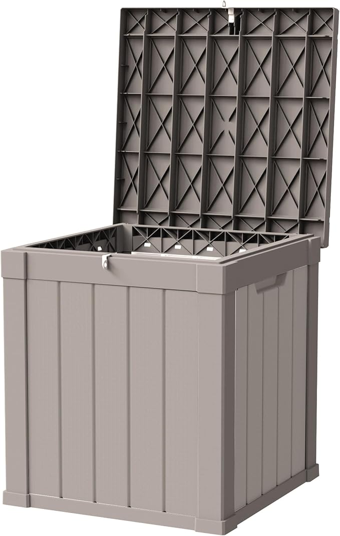 50 Gallon Storage Box, Waterproof Deck Box for Indoor & Outdoor Use, Lockable Pool Storage Bin for Package Delivery, Outdoor Bench for Patio Cushions, Garden Tools, Backyard, Grey