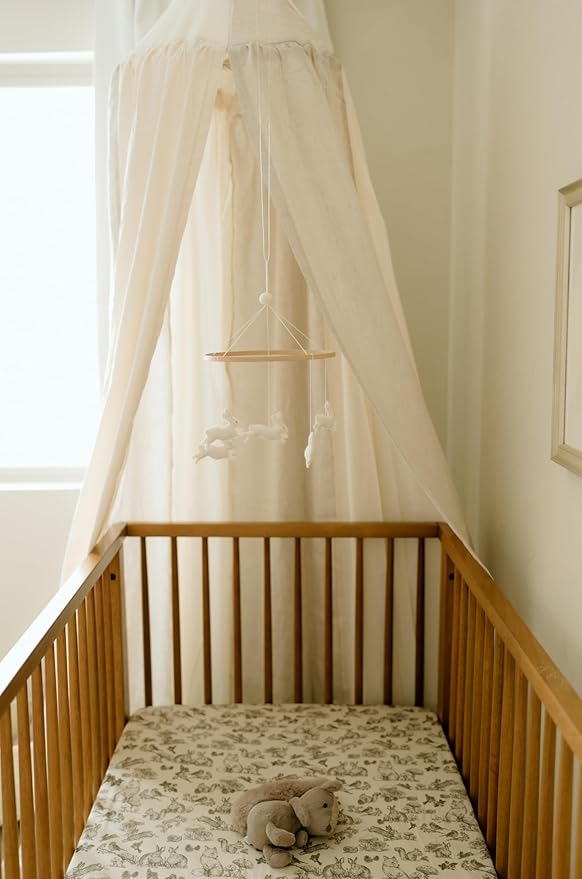 Oilo Crib Sheet, Breathable, Fitted, Organic Cotton Jersey, 300-Thread, Machine Wash, Fits Standard Crib (28" x 52" x 6"), Toddler Bedding, Heirloom Organic Collection, Woodland Animals