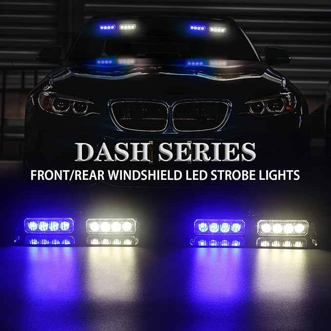 XRIDONSEN 2 in 1 Blue White Emergency Dash Strobe Lights Interior Front/Rear