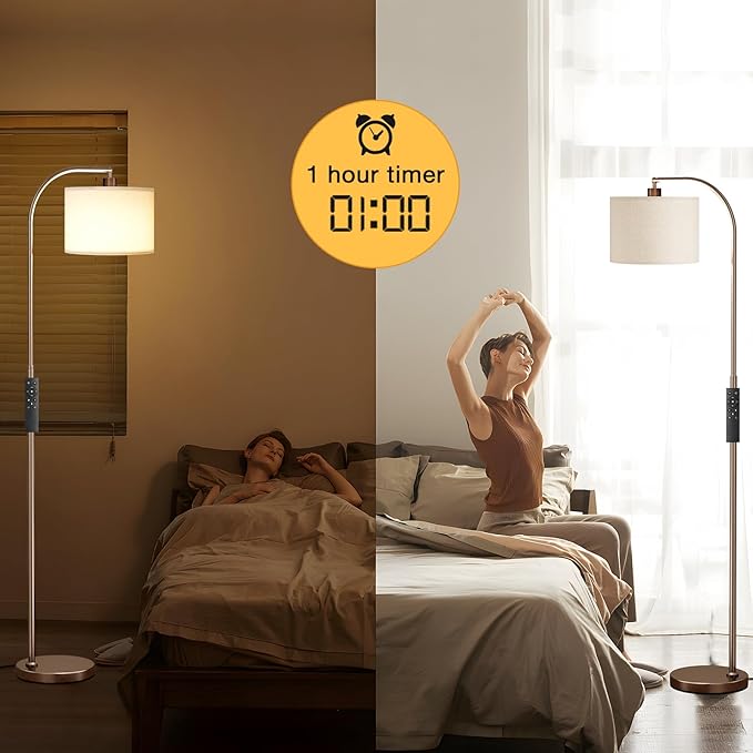 Ambimall Arc Floor Lamp with Remote and Stepless Dimmable Bulb, Colors