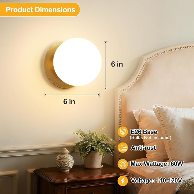 1 Pack Gold Wall Sconce, Modern Bathroom Sconce
