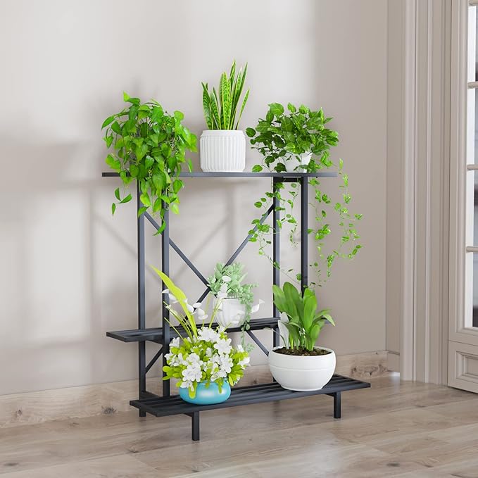 Zhongma 3 Tier Plant Stand Space-Saving Heavy Duty Plant Holder for Balcony, Home, Garden ,Metal Sturdy Plant Stand for Indoor and Outdoor