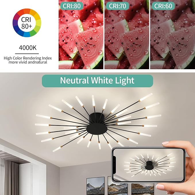ziidoo Modern Ceiling Light Fixtures, 28 Lights Metal Firework Designed Chic