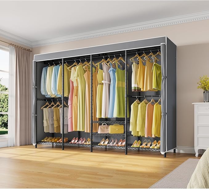 VIPEK V40C Plus Heavy Duty Clothes Rack with Oxford Fabric Cover, Extra Large Covered Clothing Rack for Hanging Clothes Portable Wardrobe Closet Black Closet Rack with Grey Cover, Max Load 1300lb