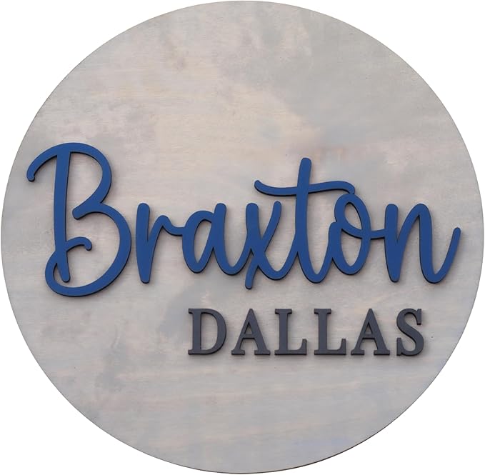 Custom Round Nusery Name Sign, Personalized 3D Baby Name Announcement Sign, Personalized Wooden Wall Plaque, 3D Wall Art for Children & Kids Rooms, Family Name Signs, 30 Colors (Design 4)