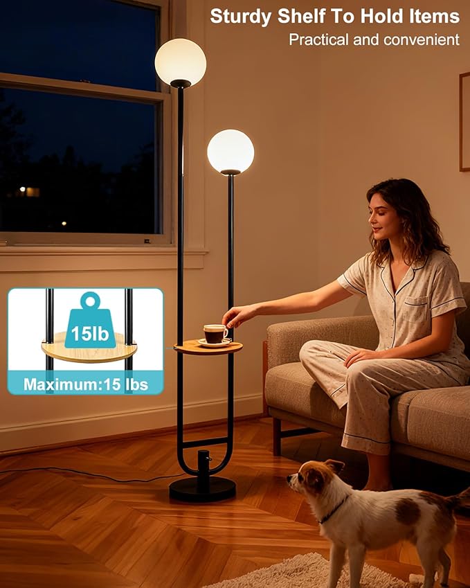 63IN 2-Globe Floor Lamp Dimmable Tall Standing Lamps
