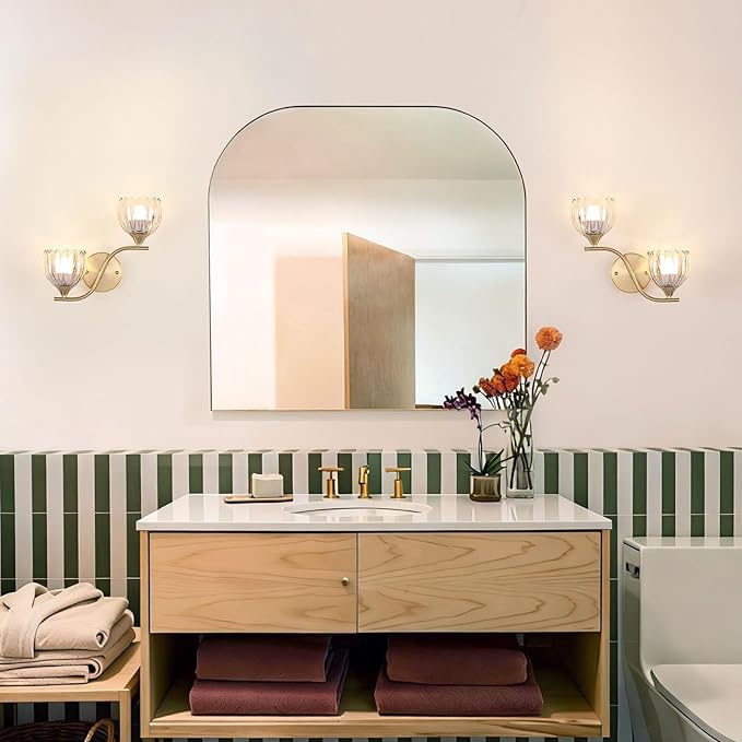 Battery Operated Wall Sconce, 2-Lights Vinatge Brass Wall Lighting