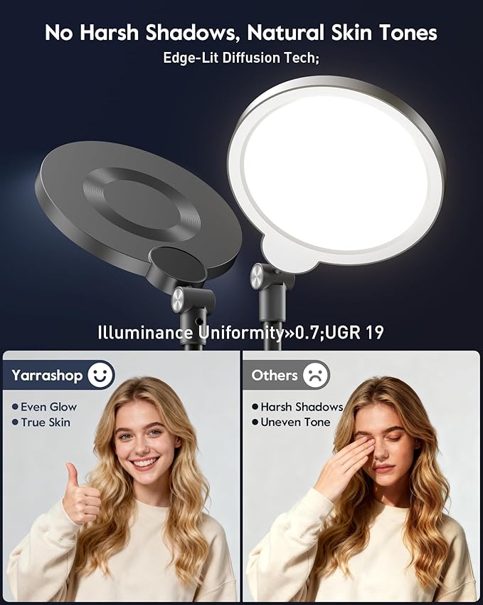 7" Ring Light with Stand for Desk, 3000K-6500K, 30 Lighting Modes for Video