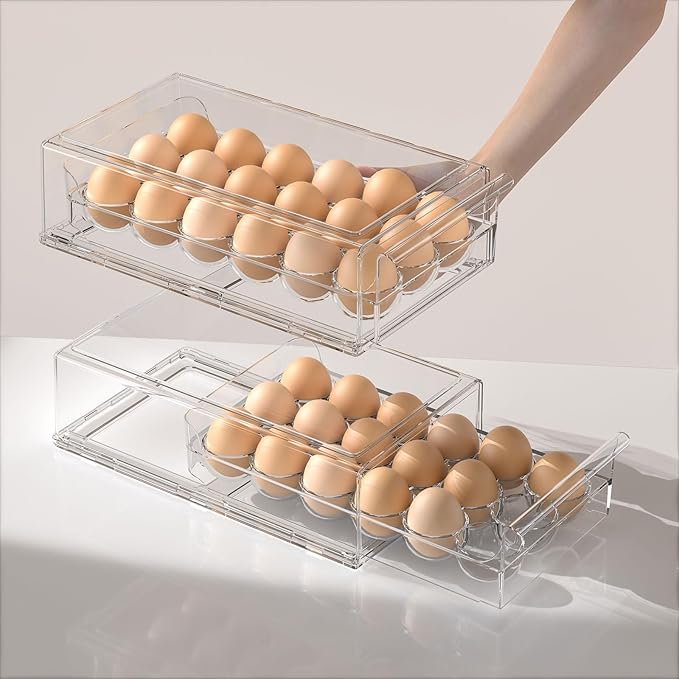 Egg Storage for Refrigerator, Stackable 18 Egg Holder for Fridge, BPA Free Refrigerator Organizer Bins, Transparent Egg Dispenser
