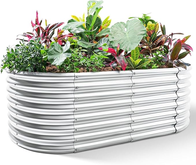 Land Guard Galvanized Planter Raised Beds, 6×3×1.99ft Galvanized Water Trough, Keyhole Raised Garden Bed Metal