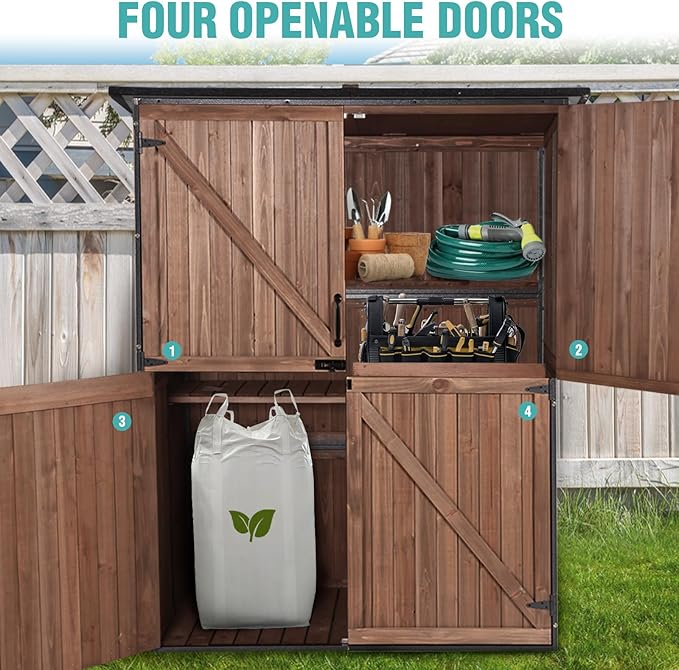 Outdoor Storage Cabinet with Adjustable Shelves, Large Metal Frame Garden Shed for Bike & Tool Storage, Lockable Waterproof Vertical Cabinet Box for Backyard, Patio, Lawn, Deck