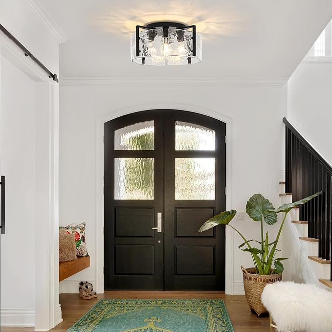 18.5'' Modern Black Semi Flush Mount Ceiling Light, Entryway Light Fixture