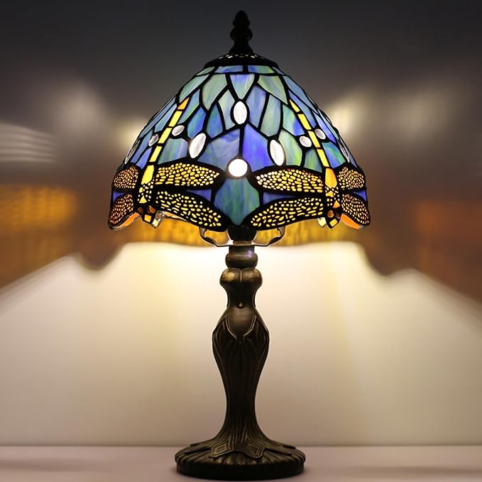 Tiffany Style Lamp Stained Glass Table Lamp 8 x 14.5 Mini Accent Light Blue