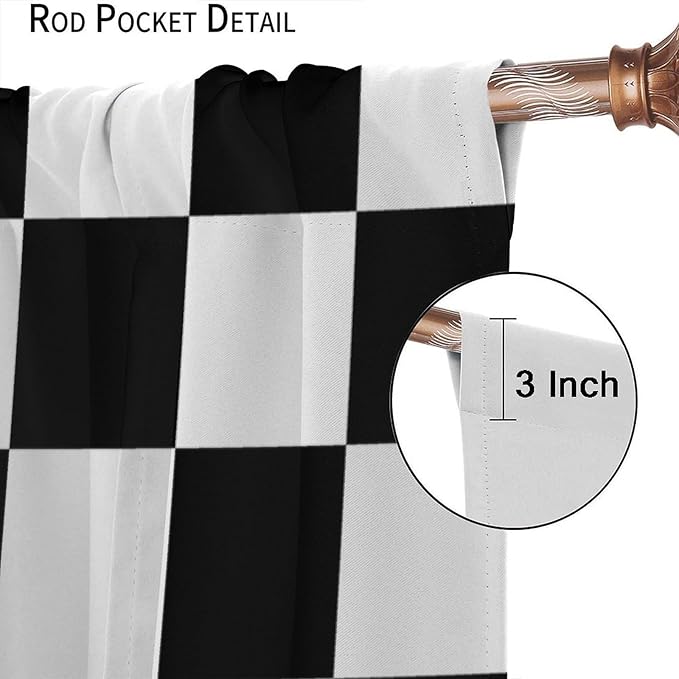 Black Checkered Curtains,70s Vintage Twisted Checkered Window Drapes Colorful Groovy Trendy Wavy Hippie Grid Print Window Treatments for Kids Boy Bedroom Living Room 63" W X 72" L