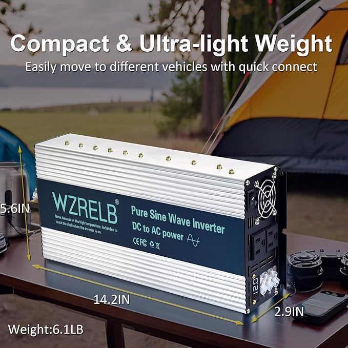 WZRELB 2500W Pure Sine Wave Inverter 36V DC to 110V 120V AC Power Converter with LED Display, Hardwire Terminal,Off-Grid Portable Power Inverter with Dual AC Outlets for Home, RV, Truck, Camping