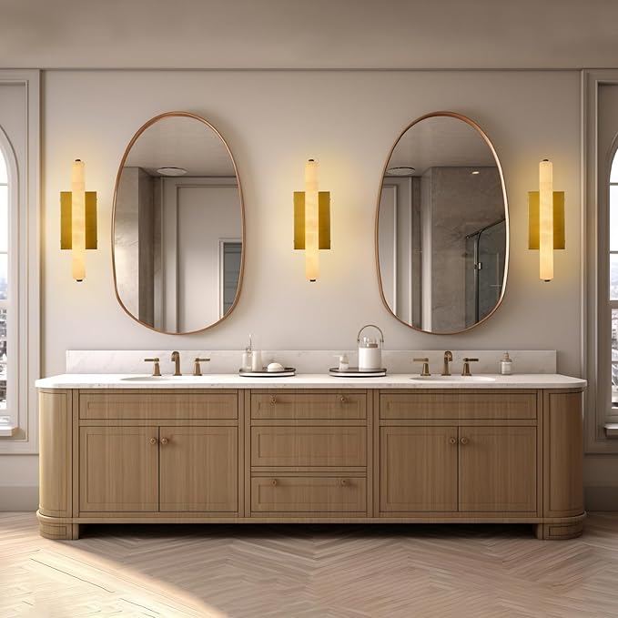 Alabaster Wall Sconces, 15in Brass Alabaster Sconce, Modern Spanish Natural
