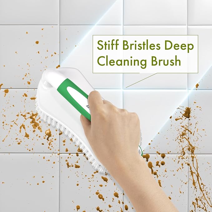 Amazer Scrub Brush for Cleaning Comfort Grip Shower Scrubber Stiff Bristles with Handle Heavy Duty Cleaner Brush for Tub Sink Carpet Floor - Pack of 2 (Green+Green)