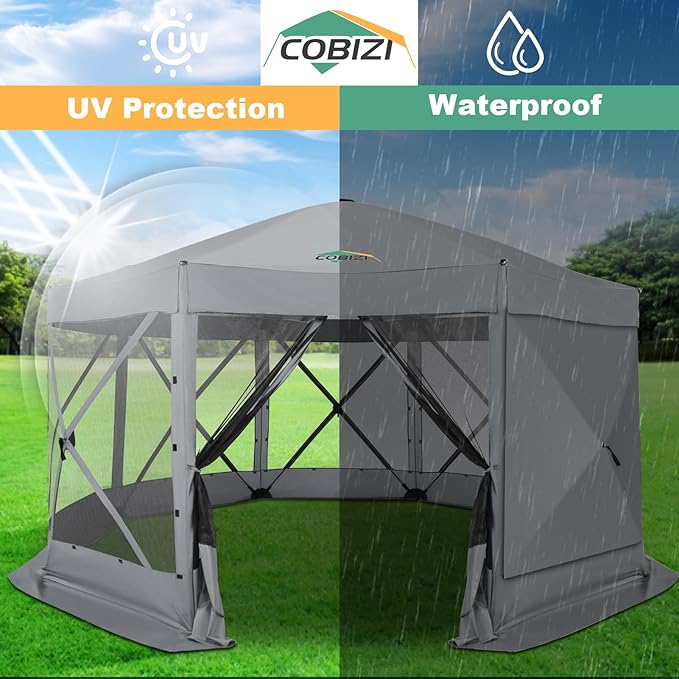 COBIZI 15x15ft Extra Large Pop-Up Gazebo Canopy Tent with Mosquito Netting, Spacious Easy Set-Up Screened Shelter, Durable Outdoor Pavilion with Ground Stakes, Perfect for Patio, Backyard, and Lawn